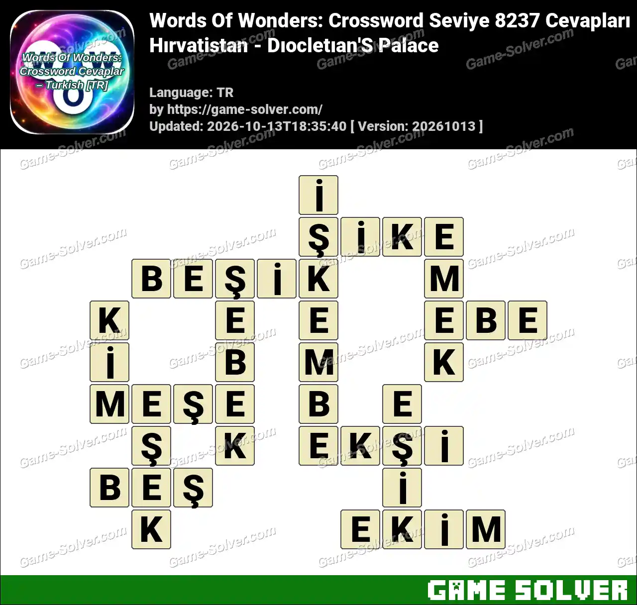 Words Of Wonders: Crossword Seviye 8237 Cevapları – Hırvatistan – Dıocletıan’S Palace